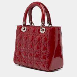 Pre Owned Dior Red Medium Patent Cannage Lady Dior