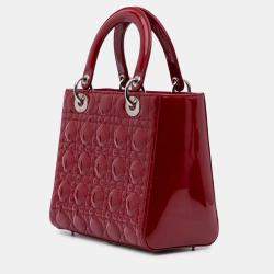Pre Owned Dior Red Medium Patent Cannage Lady Dior