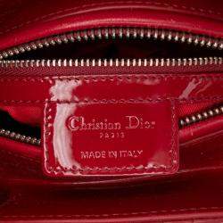 Pre Owned Dior Red Medium Patent Cannage Lady Dior