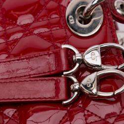 Pre Owned Dior Red Medium Patent Cannage Lady Dior