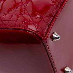 Pre Owned Dior Red Medium Patent Cannage Lady Dior
