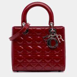Pre Owned Dior Red Medium Patent Cannage Lady Dior