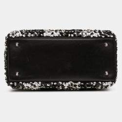 Pre Owned Dior Black Medium Lambskin Sequin Embellished Lady Dior