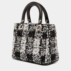 Pre Owned Dior Black Medium Lambskin Sequin Embellished Lady Dior