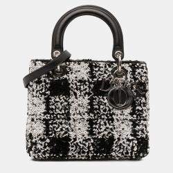 Pre Owned Dior Black Medium Lambskin Sequin Embellished Lady Dior