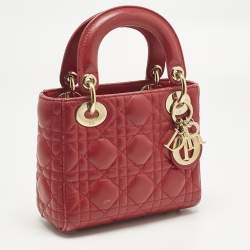 Pre Owned Dior Red Cannage Leather Mini Lady Dior Tote