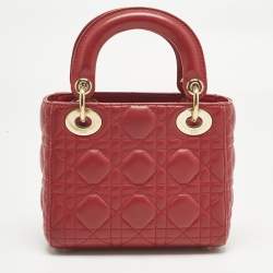 Pre Owned Dior Red Cannage Leather Mini Lady Dior Tote