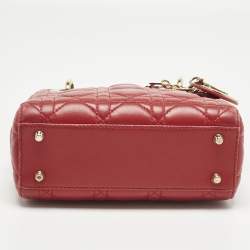 Pre Owned Dior Red Cannage Leather Mini Lady Dior Tote