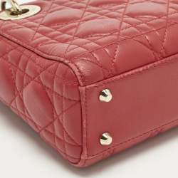 Pre Owned Dior Red Cannage Leather Mini Lady Dior Tote