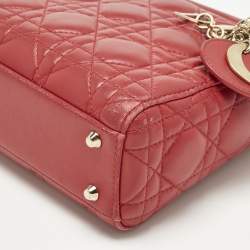 Pre Owned Dior Red Cannage Leather Mini Lady Dior Tote