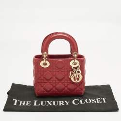 Pre Owned Dior Red Cannage Leather Mini Lady Dior Tote