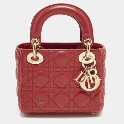 Pre Owned Dior Red Cannage Leather Mini Lady Dior Tote