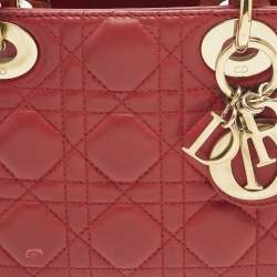 Pre Owned Dior Red Cannage Leather Mini Lady Dior Tote