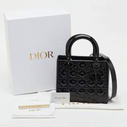 Pre Owned Dior Black Cannage Patent Leather Medium Lady Dior Tote