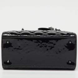 Pre Owned Dior Black Cannage Patent Leather Medium Lady Dior Tote