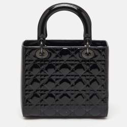 Pre Owned Dior Black Cannage Patent Leather Medium Lady Dior Tote