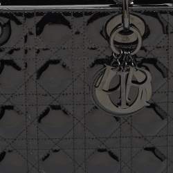 Pre Owned Dior Black Cannage Patent Leather Medium Lady Dior Tote