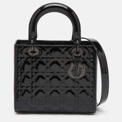 Pre Owned Dior Black Cannage Patent Leather Medium Lady Dior Tote