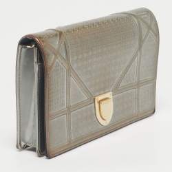 Pre Owned Dior Silver Microcannage Patent Leather Diorama Wallet on Chain