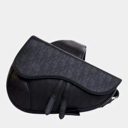 Pre Owned Dior Black Oblique Perforated Calfskin Galaxy Saddle Bag