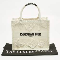 Pre Owned Dior White D-Lace Embroidered Canvas Small Book Tote