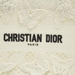 Pre Owned Dior White D-Lace Embroidered Canvas Small Book Tote