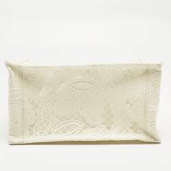 Pre Owned Dior White D-Lace Embroidered Canvas Small Book Tote