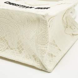 Pre Owned Dior White D-Lace Embroidered Canvas Small Book Tote