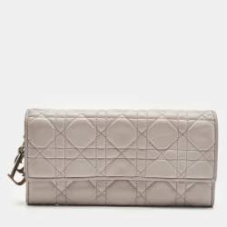 Pre Owned Dior Light Pink Cannage Leather Lady Dior Rendezvous Wallet on Chain