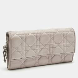 Pre Owned Dior Light Pink Cannage Leather Lady Dior Rendezvous Wallet on Chain