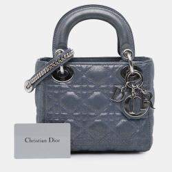 Pre Owned Dior Blue Mini Iridescent Lambskin Cannage Lady Dior