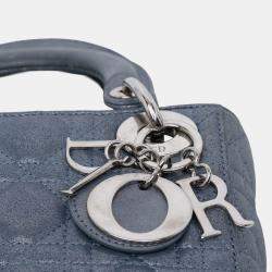 Pre Owned Dior Blue Mini Iridescent Lambskin Cannage Lady Dior