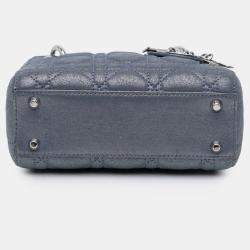 Pre Owned Dior Blue Mini Iridescent Lambskin Cannage Lady Dior