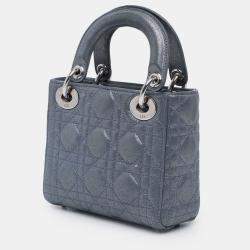 Pre Owned Dior Blue Mini Iridescent Lambskin Cannage Lady Dior