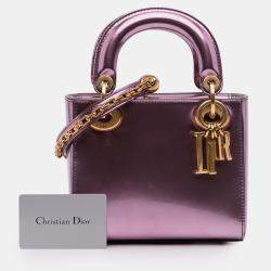 Pre Owned Dior Pink Mini Metallic Glazed Calfskin Lady Dior