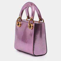 Pre Owned Dior Pink Mini Metallic Glazed Calfskin Lady Dior