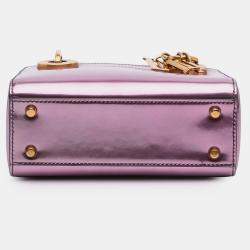 Pre Owned Dior Pink Mini Metallic Glazed Calfskin Lady Dior