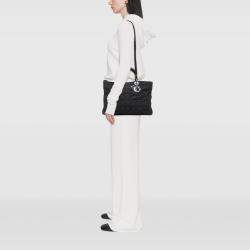 Pre Owned Dior Black Extra Large Denim Cannage Lady Dior