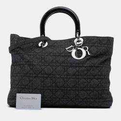 Pre Owned Dior Black Extra Large Denim Cannage Lady Dior