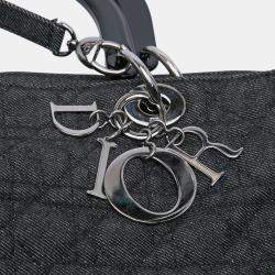 Pre Owned Dior Black Extra Large Denim Cannage Lady Dior