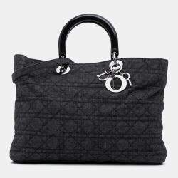 Pre Owned Dior Black Extra Large Denim Cannage Lady Dior
