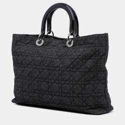 Pre Owned Dior Black Extra Large Denim Cannage Lady Dior