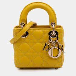Pre Owned Dior Yellow Micro Lambskin Cannage Lady Dior