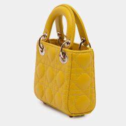 Pre Owned Dior Yellow Micro Lambskin Cannage Lady Dior