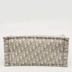 Pre Owned Dior Grey Oblique Embroidered Canvas Medium Book Tote