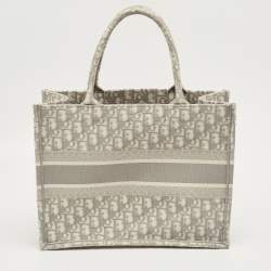 Pre Owned Dior Grey Oblique Embroidered Canvas Medium Book Tote