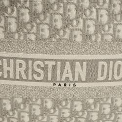 Pre Owned Dior Grey Oblique Embroidered Canvas Medium Book Tote