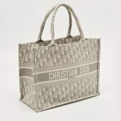 Pre Owned Dior Grey Oblique Embroidered Canvas Medium Book Tote