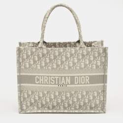 Pre Owned Dior Grey Oblique Embroidered Canvas Medium Book Tote