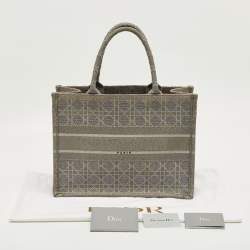 Pre Owned Dior Grey Embroidered Cannage Canvas Medium Book Tote